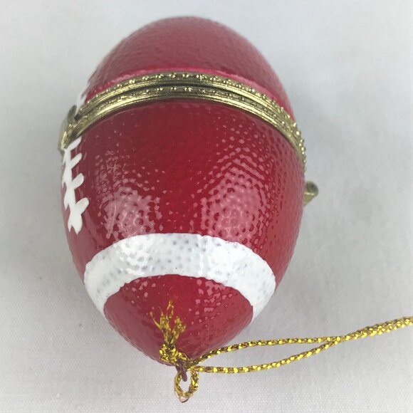 Football Sports Porcelain Hinged Surprise Gift Trinket Box Christmas Ornament - Picture 4 of 5